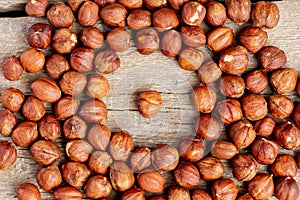 Background in the form of a circle of nuts hazelnut