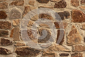 Background in the form of a stone wall made of many flat buta stones of  brown color