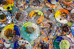 Background formed by circular colored glass discs