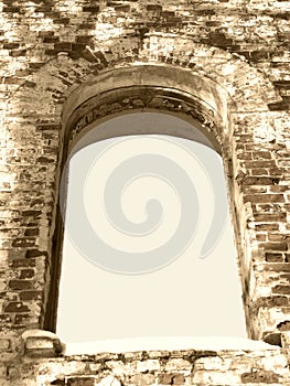 Background frame of ancient ruin arc window sepia