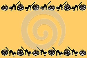 Background, frame for Halloween. Horizontal top and bottom edging, border of festive characters - Jack lantern, pumpkin, black cat