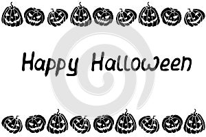 Background, frame for Happy Halloween. Horizontal border of festive icons - Jack lantern, pumpkin. Background for greeting card,