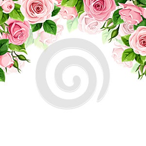 Background frame with pink roses. Vector card design