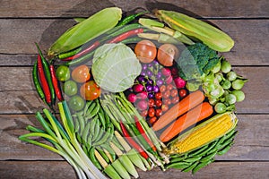 Background of fresh food tasty and healthy varis vegetables are on the wooden table