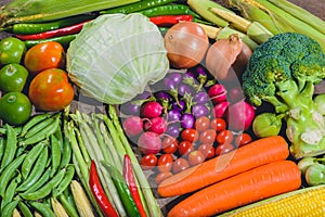 Background of fresh food tasty and healthy varis vegetables are on the wooden table