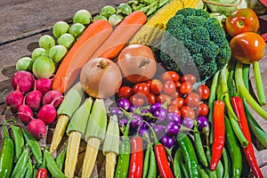 Background of fresh food tasty and healthy varis vegetables are on the wooden table