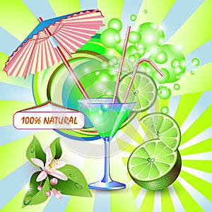 Background with fresh lime juice
