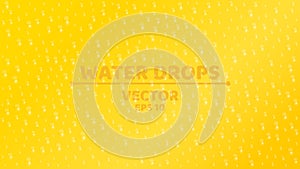 Background of fresh water drop. Ecological background. Clear glass. Realistic illustration. Orange background