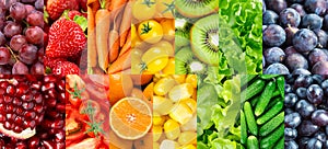 Background of fruits, vegetables and berries. Fresh color food