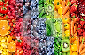 Background of fruits, vegetables and berries. Fresh ripe color  food