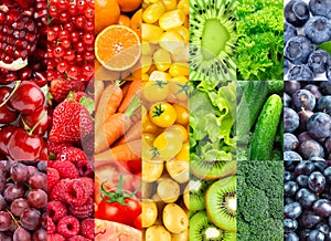 Background of fruits, vegetables and berries. Fresh food