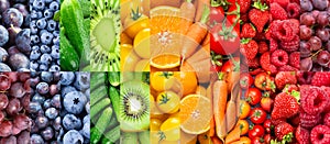 Background of fruits, vegetables and berries. Fresh color food