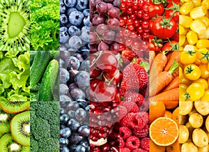 Background of fruits, vegetables and berries. Fresh ripe food