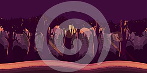 Background for games apps or mobile development. Cartoon nature landscape with forest.