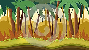 Background for games apps or mobile development. Cartoon nature landscape with jungle. Size 1920x1080 photo
