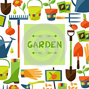 Background with garden design elements and icons