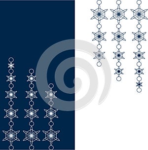 Background with a garland of snowflakes on a white and blue background, New Year and Christmas ornament, winter pattern