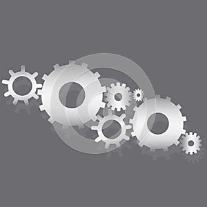 Background with gears. 3d vector technology, engine spare parts. Industrial design concept. Vector image