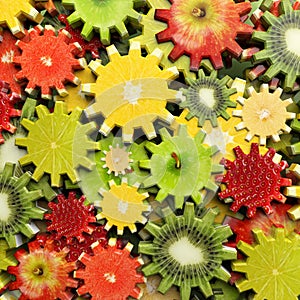 Background of gears made with fruit