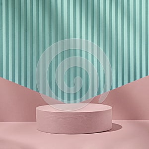 Background geometric 3D podium pedestal on with natural abstract shadows in minimal style