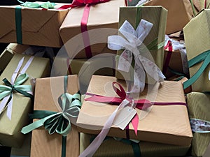 background with gift boxes decorated with colored stripes
