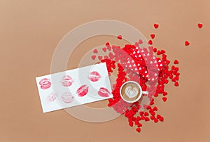 Background with gift and hearts with free space for text