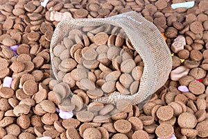 Background of ginger nuts and a jute bag