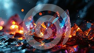 background glass flames of fire and water on a dark background
