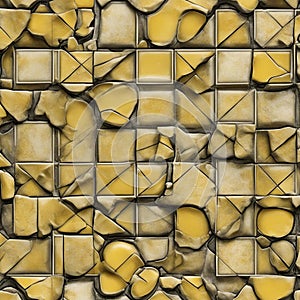 background from glass yellow tiles mosaic texture with a random pattern and a ceramic element