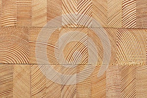 Background with glued larch wooden blocks.