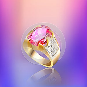 Background with gold ring gem and reflection