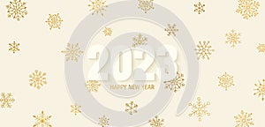 Background with gold snowflakes. 2023 New Year.Vector illustration
