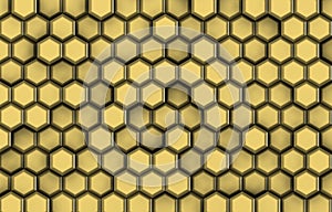 Background of golden hexagons with relief and shadows, photo