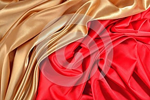 Background from golden and red satin fabric