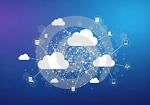 The background is a gradient of blue, enhancing a digital theme