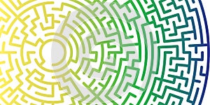 Background with graphic abstract geometry labyrinth pattern. Gradient maze circle. Gradient labyrinth. Maze symbol.