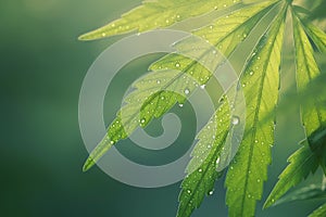 Background of green cannabis leaves, marijuana plant texture