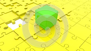 Background of Green cube on yellow puzzle