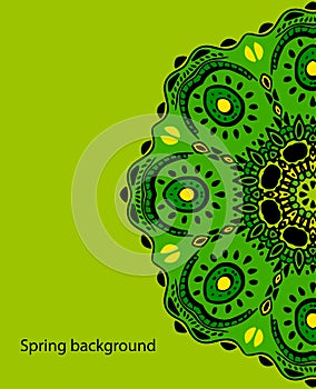 Background with green Mandala. Vector ornament, round decorative element for your design