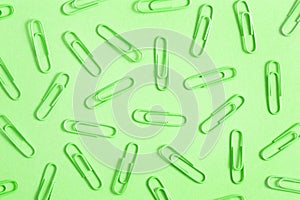 Background of Green Paperclips Great for Back to School