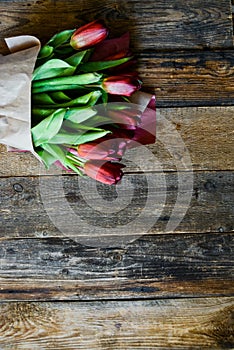 Background, greeting card: bouquet of multicolored tulips on a light background. Layout, mocap, for your text mother`s