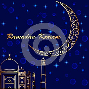 background greeting card with a moon on the feast of Ramadan Kareem