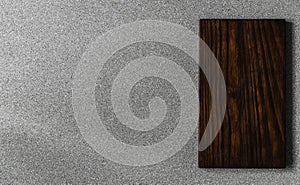 Background of grey stone texture and pattern with brown wooden cutting board.