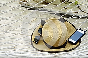 Background hammock and tropical beach holiday essentials