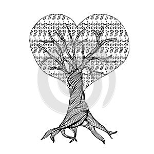 Background hand drawn zen tangle monochrome stylized tree, stock vector illustration