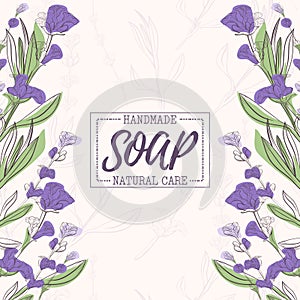 Background with handmade lavender soap. Organic cosmetic natural soap.