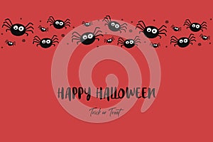 Background with hanging spiders and wishes. Halloween card. Vector