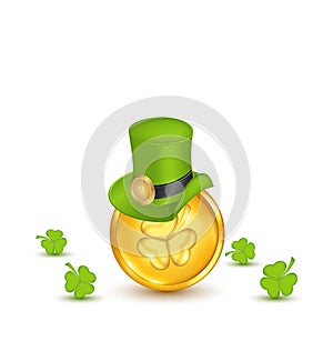 Background with hat, clovers and coins