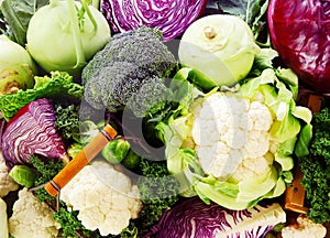 Background of healthy fresh cruciferous vegetables