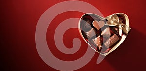 Background with heart box of chocolates isolated on red gradient